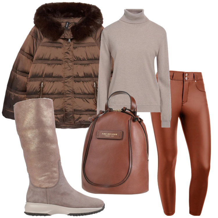 Outfit donna - Total look #2316421. Stile Sporty chic per Tutti i giorni. Abbinamento con stivali da neve, zaini, maglieria, pantaloni skinny, piumini.