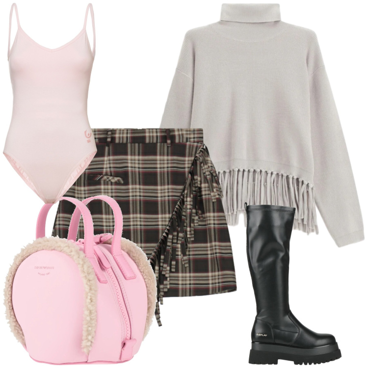 Outfit donna - Frange e rosa. Stile Preppy per Tutti i giorni. Abbinamento con zaini, stivali, maglieria, minigonne, body.