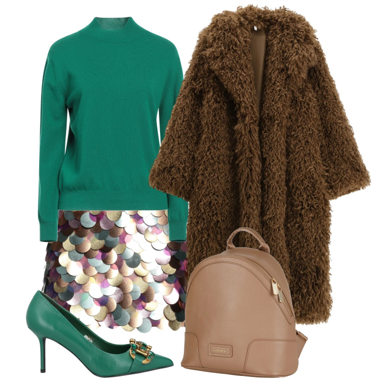Outfit donna - Serata strass. Stile Chic per Serata fuori. Abbinamento con pullovers, zaini, minigonne, décolleté, cappotti.