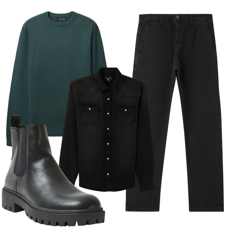 Outfit uomo - Total look #2316434. Stile Casual per Tutti i giorni. Abbinamento con maglieria, stivali e stivaletti, camicie, pantaloni chino.