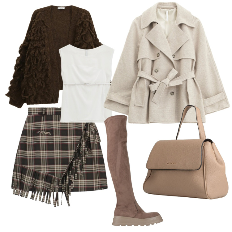 Outfit donna - La gonna a quadri. Stile Casual chic per Tutti i giorni. Abbinamento con zaini, stivali sopra il ginocchio, cardigans, trench, minigonne, top.