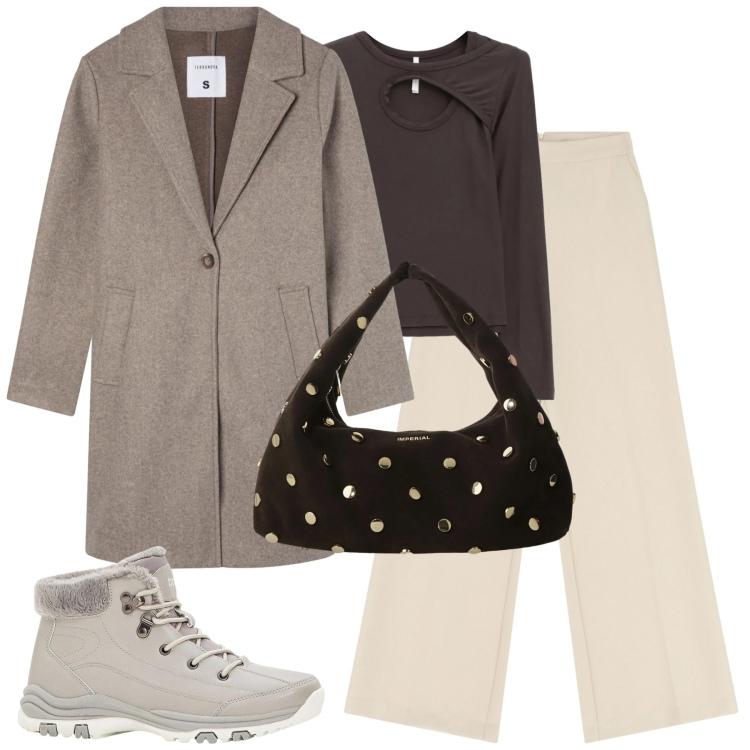 Outfit donna - Total look #2316443. Stile Basic per Tutti i giorni. Abbinamento con stivaletti, cappotti, maglieria, pantaloni, borse a spalla.