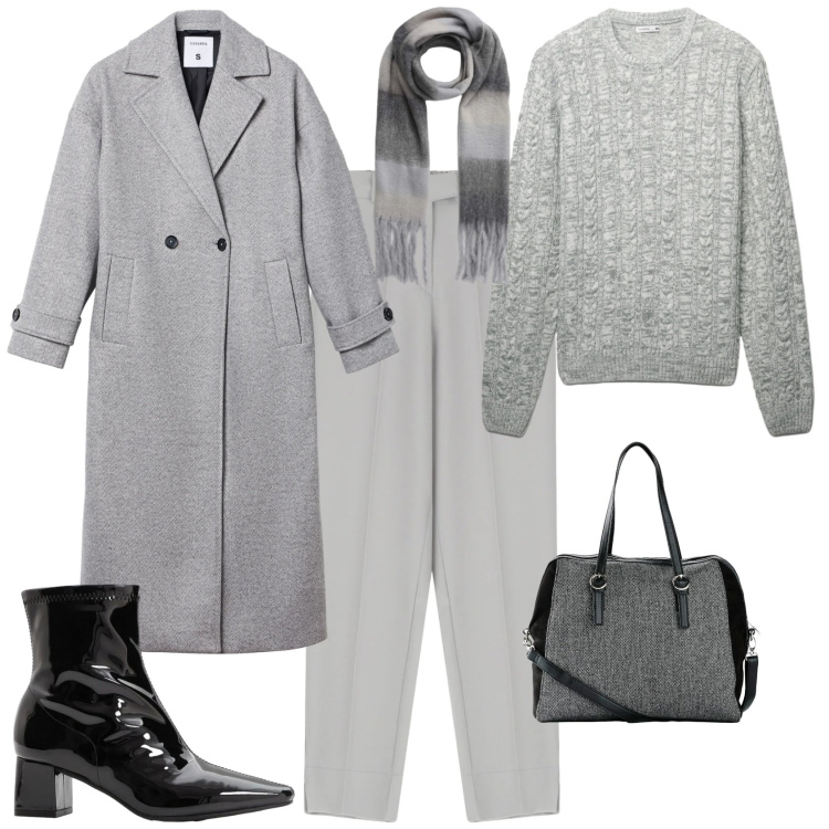 Outfit donna - Trendy per l ufficio. Stile Trendy per Ufficio. Abbinamento con borse a mano, stivaletti, pullovers, cappotti, sciarpe, pantaloni.