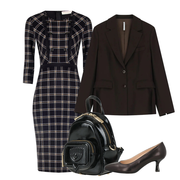 Outfit donna - Office time. Stile Chic per Ufficio. Abbinamento con zaini, décolleté, blazer, vestiti a tubino.