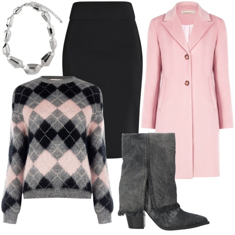 Outfit donna - Pullover con amore. Stile Casual chic per Tutti i giorni. Abbinamento con stivaletti, maglieria, gonne longuette, cappotti, ciondoli.