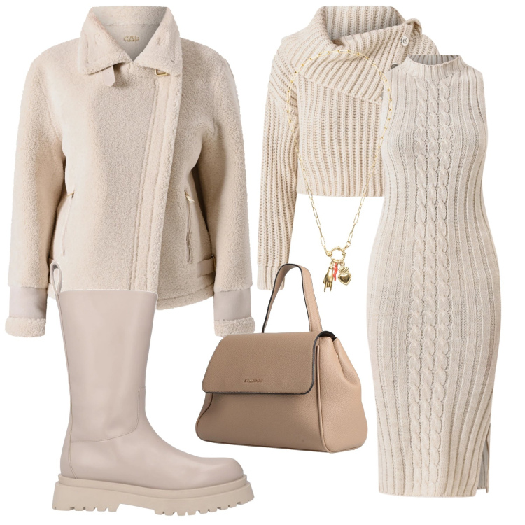 Outfit donna - Different white. Stile Casual chic per Tutti i giorni. Abbinamento con stivali, zaini, ciondoli, maglieria, vestiti midi/longuette, ecopellicce.