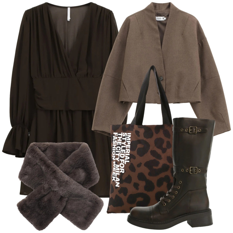 Outfit donna - Cioccolato per il 2026. Stile Trendy per Tutti i giorni. Abbinamento con sciarpe, blazer, shopping bag, stivali, vestiti corti.