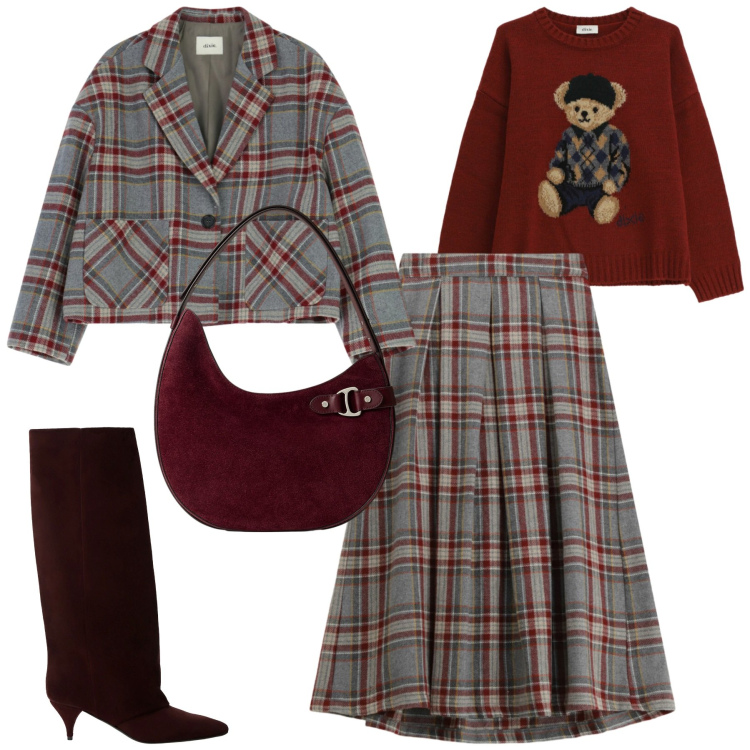 Outfit donna - Dixie. Stile Glamour per Tutti i giorni. Abbinamento con maglieria, gonne lunghe, stivali, blazer, borse a spalla.