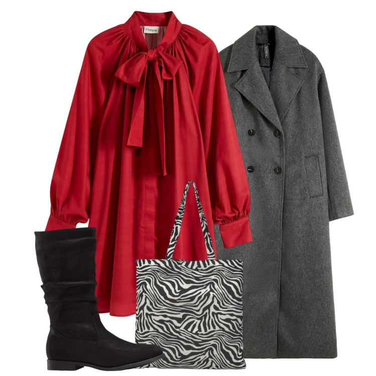 Outfit donna - Red january. Stile Chic per Ufficio. Abbinamento con vestiti, cappotti, stivali, borse tote.
