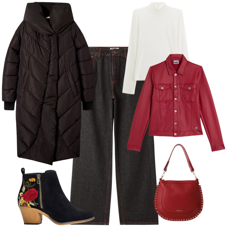 Outfit donna - Casual ogni giorno. Stile Casual per Tutti i giorni. Abbinamento con stivaletti, cappotti, jeans dritti, borse a spalla, maglieria, giacche.