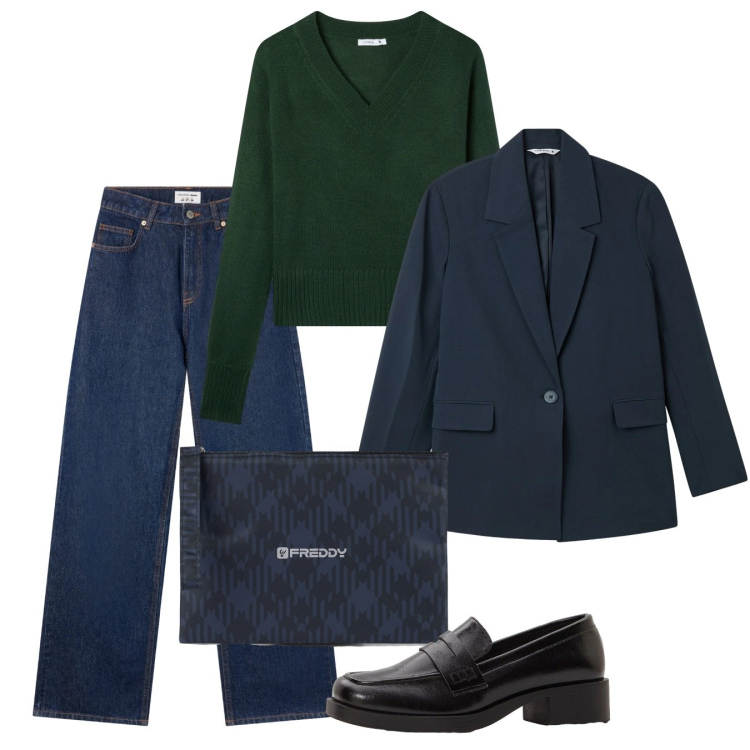 Outfit donna - Quasi una divisa. Stile Bon Ton per Ufficio. Abbinamento con mocassini, jeans, maglieria, blazer, clutch.