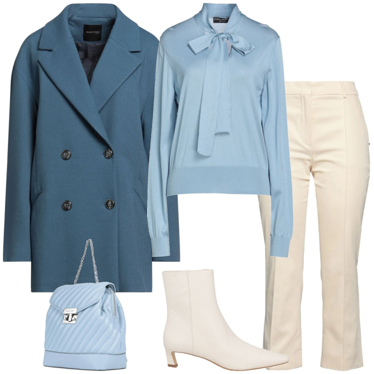 Outfit donna - Total look #2316514. Stile Bon Ton per Ufficio. Abbinamento con cappotti, pantaloni, pullovers, stivaletti, zaini.