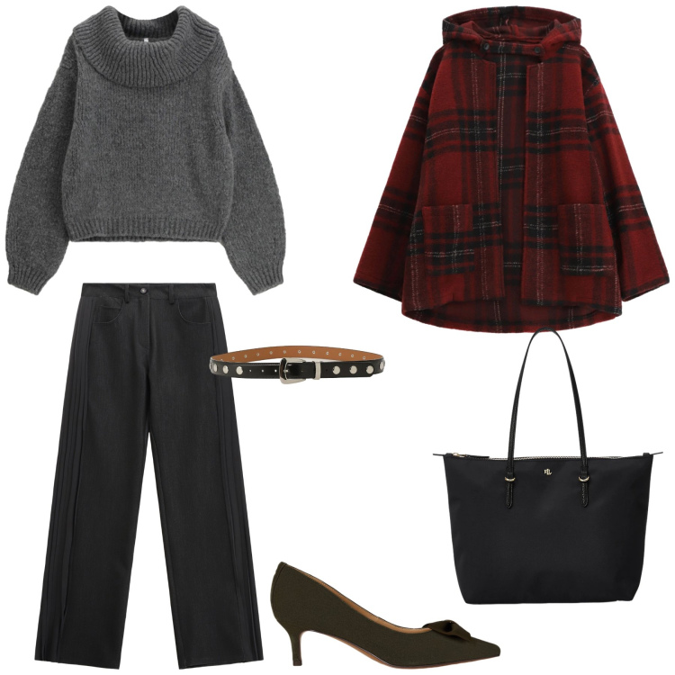 Outfit donna - Total look #2316533. Stile Casual per Tutti i giorni. Abbinamento con caban, maglieria, jeans, cinture, décolleté, borse tote.