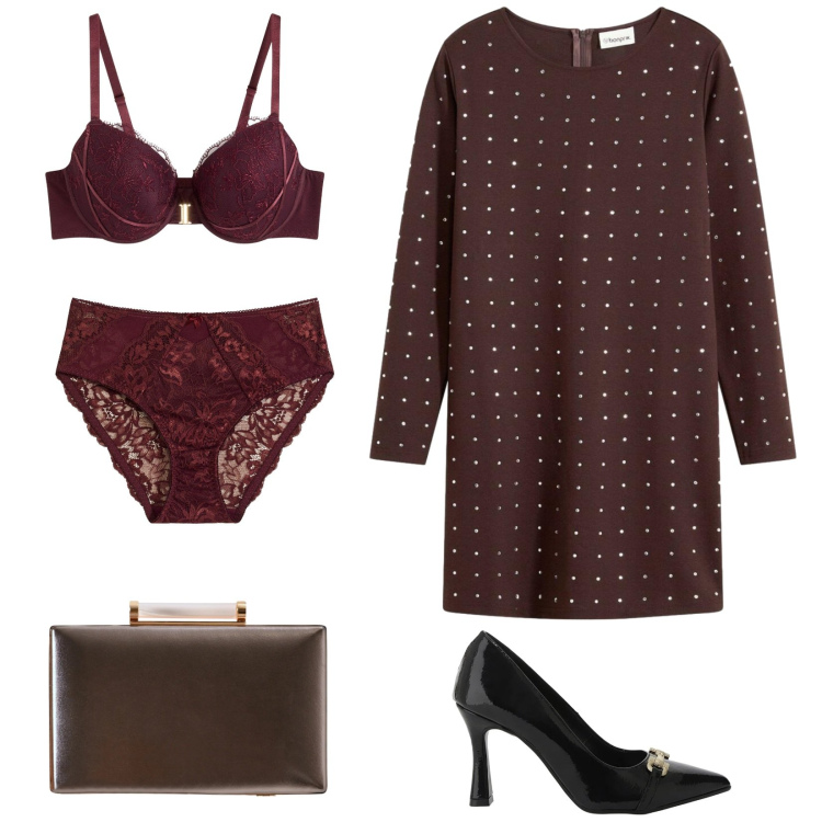 Outfit donna - Total look #2316538. Stile Chic per Serata fuori. Abbinamento con culotte, vestiti, reggiseni, décolleté, clutch.