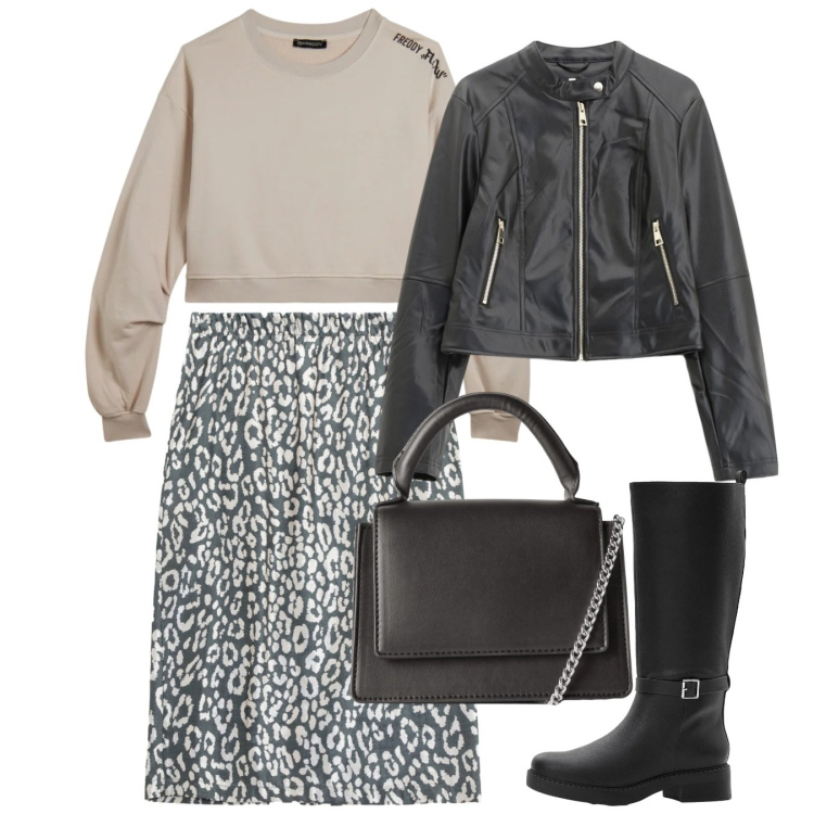 Outfit donna - Gennaio. Stile Casual chic per Tutti i giorni. Abbinamento con stivali, borse a tracolla, gonne, giacche, felpe.