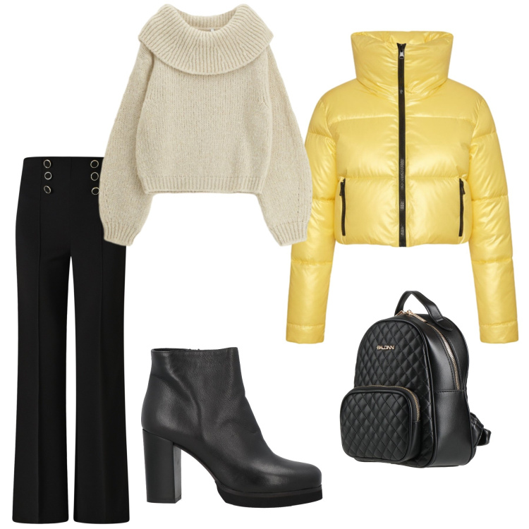 Outfit donna - Un piumino che fa la differenza. Stile Casual per Tutti i giorni. Abbinamento con zaini, stivaletti, maglieria, piumini, pantaloni.