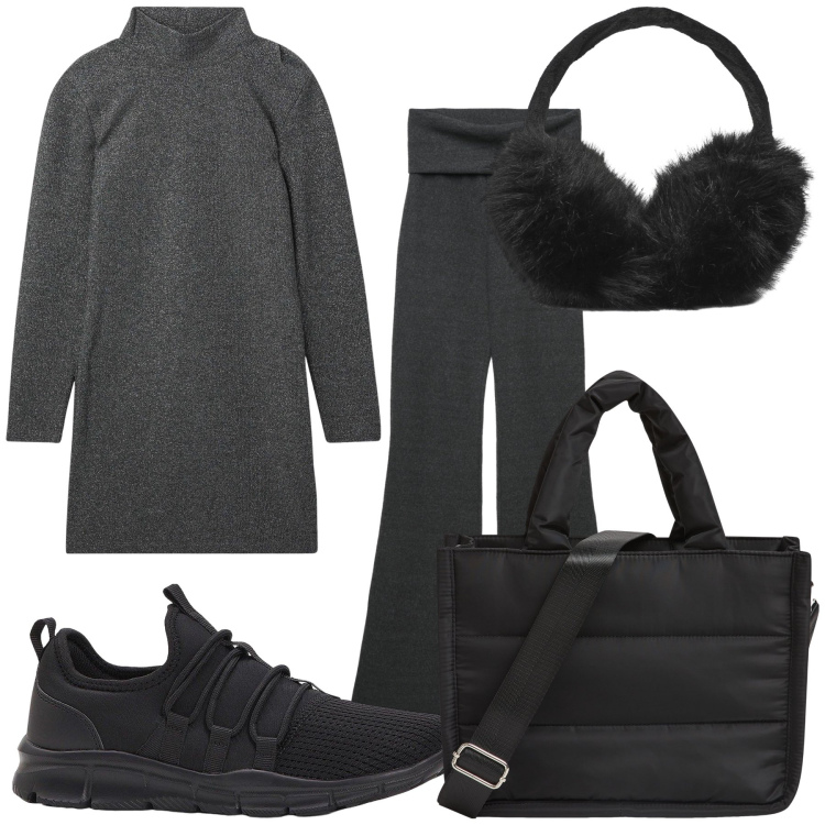 Outfit donna - Con la tunica sto calda. Stile Basic per Tutti i giorni. Abbinamento con sneakers, leggings, shopping bag, vestiti corti, cappelli.
