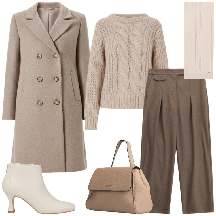 Outfit donna - Total look #2316718. Stile Casual chic per Tutti i giorni. Abbinamento con zaini, stivaletti, cappotti, maglieria, pantaloni, sciarpe.