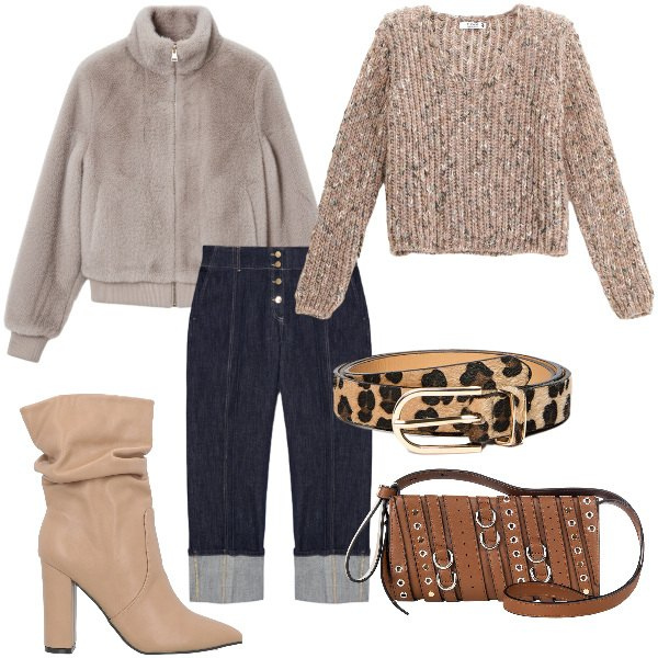 Outfit donna - Total look #2316738. Stile Sexy per Tutti i giorni. Abbinamento con stivaletti, maglieria, bomber, borse a spalla, jeans, cinture.