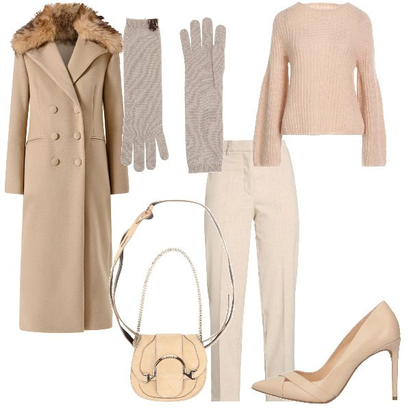 Outfit donna - Total look #2316762. Stile Chic per Ufficio. Abbinamento con marsupi, pullovers, pantaloni, décolleté, guanti, cappotti.