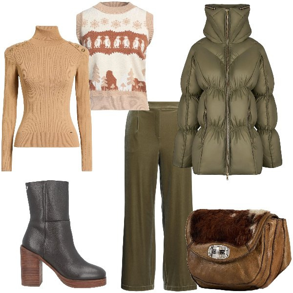 Outfit donna - Total look #2316783. Stile Vintage retrò per Tutti i giorni. Abbinamento con marsupi, stivaletti, pantaloni, maglieria, pullovers, cappotti.