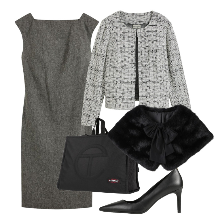 Outfit donna - Evento importante. Stile Chic per Tutti i giorni. Abbinamento con vestiti a tubino, cardigans, zaini, décolleté, stole.