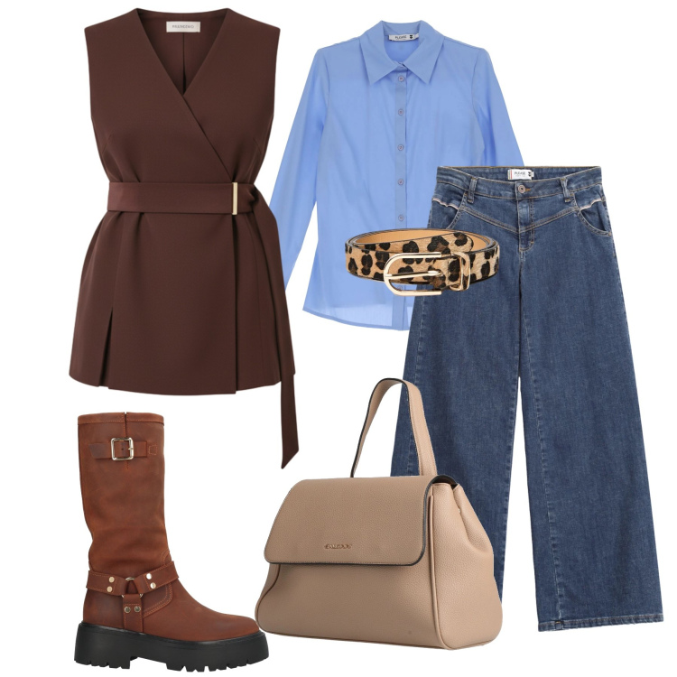 Outfit donna - Dettagli di carattere: Animalier & Denim. Stile Urban per Tutti i giorni. Abbinamento con stivali, zaini, jeans, camicie, gilet, cinture.