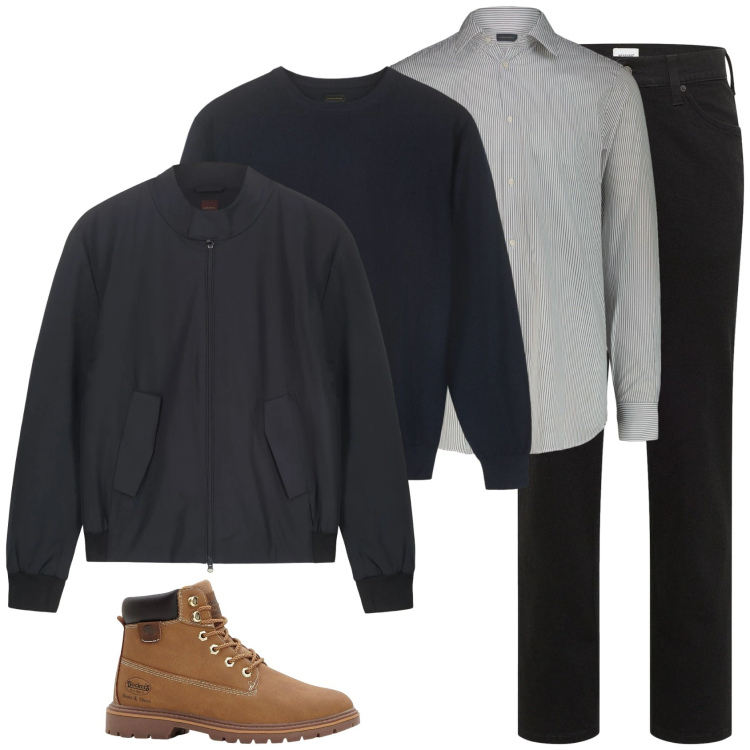 Outfit uomo - In scuro. Stile Casual per Tutti i giorni. Abbinamento con jeans dritti, stivali e stivaletti, bomber, camicie, maglieria.