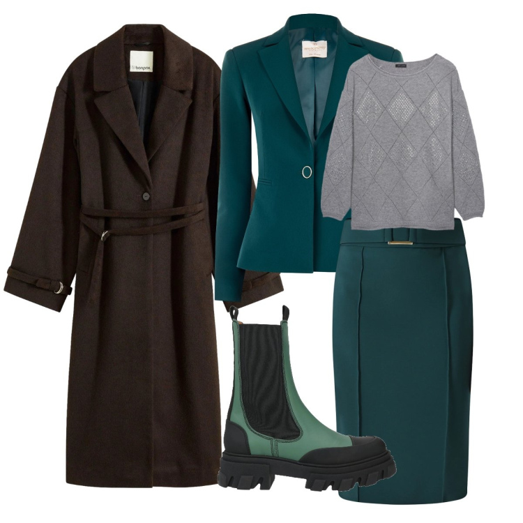 Outfit donna - Cappotto in inverno. Stile Trendy per Tutti i giorni. Abbinamento con cappotti, stivaletti chelsea, gonne, blazer, maglieria.