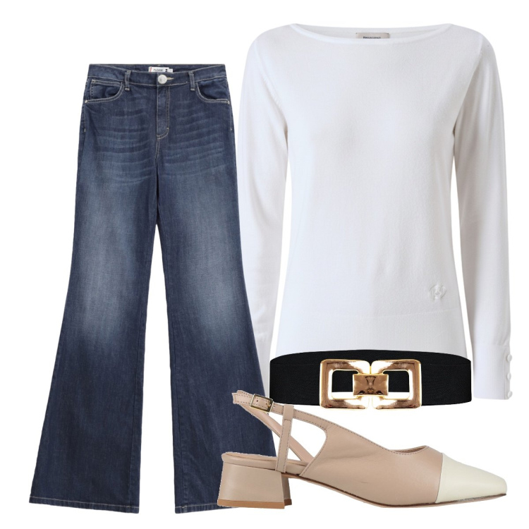 Outfit donna - Rientro dopo le feste. Stile Urban per Tutti i giorni. Abbinamento con décolleté, pullovers, cinture, jeans a zampa.