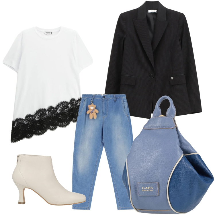 Outfit donna - Pizzo e jeans. Stile Minimal per Tutti i giorni. Abbinamento con zaini, stivaletti, jeans, t-shirt, blazer.
