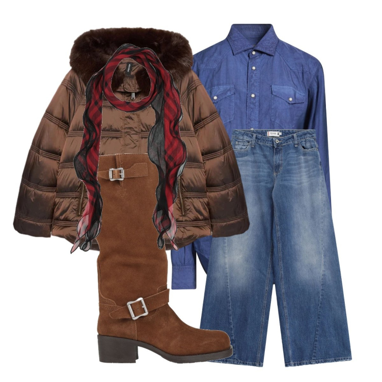 Outfit donna - Rientro alla routine con stile. Stile 70s per Tutti i giorni. Abbinamento con sciarpe, camicie, stivali, jeans, piumini.