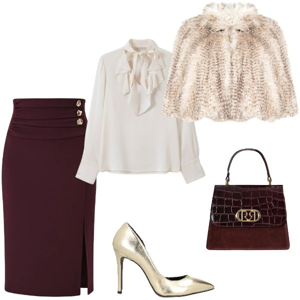 Outfit donna - New Year, always classy!. Stile Chic per Serata fuori. Abbinamento con décolleté, ecopellicce, borse a mano, gonne longuette, bluse.