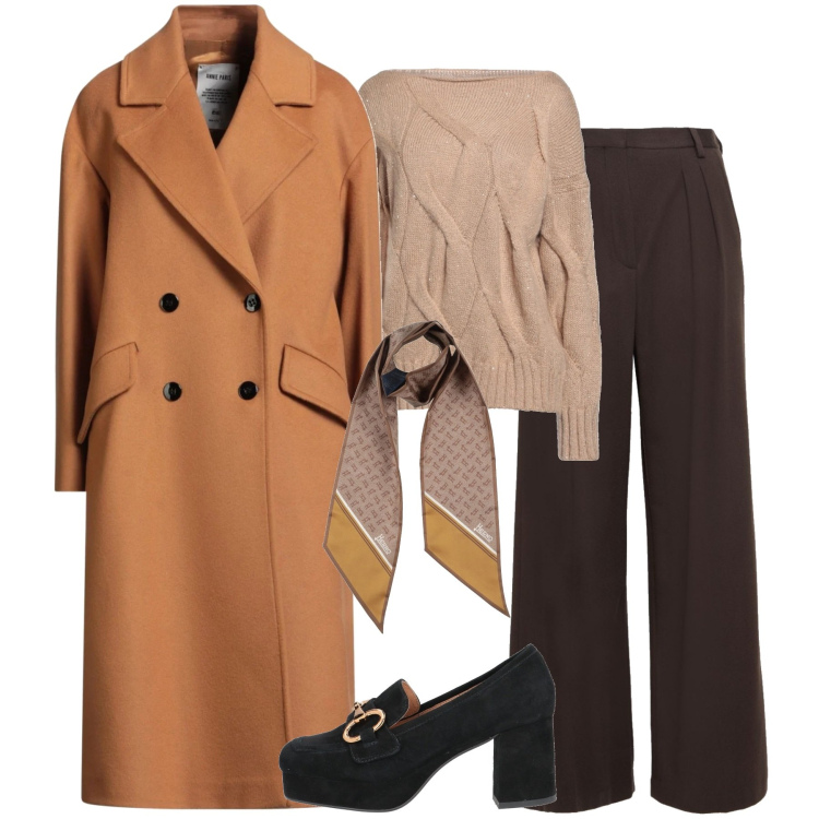 Outfit donna - Il cappotto importante. Stile Urban per Tutti i giorni. Abbinamento con cappotti, pantaloni, mocassini, sciarpe, pullovers.