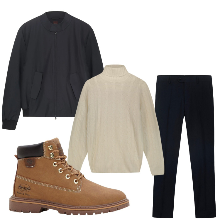 Outfit uomo - Total look #2317048. Stile Casual per Tutti i giorni. Abbinamento con stivali e stivaletti, pantaloni, bomber, maglieria.