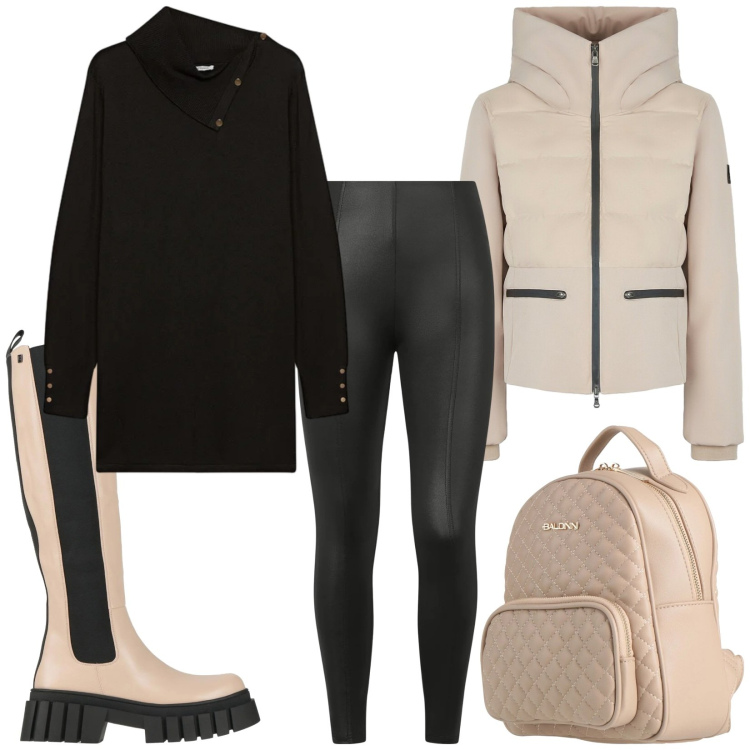 Outfit donna - Total look #2317070. Stile Casual per Tutti i giorni. Abbinamento con stivali, zaini, pantaloni skinny, piumini, maglieria.