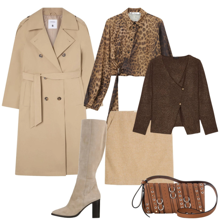 Outfit donna - Total look #2317071. Stile Chic per Serata fuori. Abbinamento con gonne, stivali, trench, camicie, borse a spalla, cardigans.
