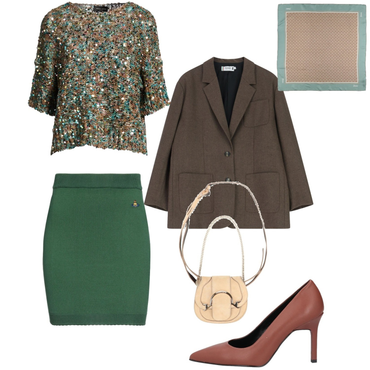 Outfit donna - Total look #2317080. Stile Glamour per Cerimonia. Abbinamento con pullovers, marsupi, minigonne, sciarpe, décolleté, blazer.