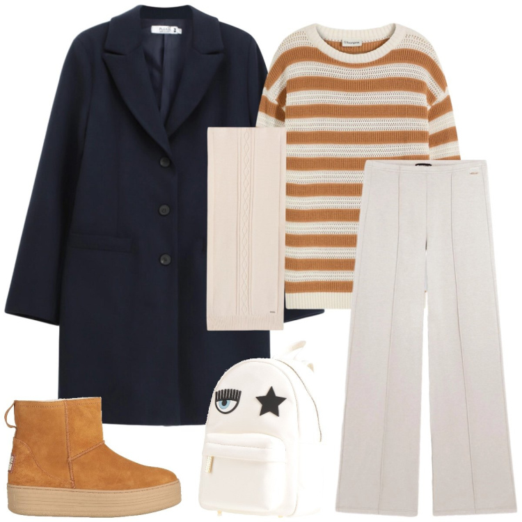 Outfit donna - Total look #2317084. Stile Casual per Tutti i giorni. Abbinamento con maglieria, stivaletti, zaini, cappotti, pantaloni, sciarpe.