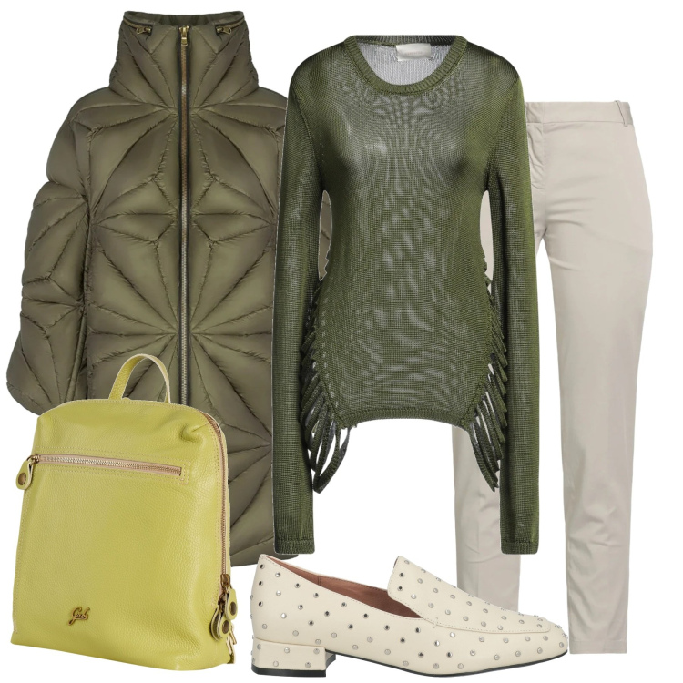 Outfit donna - Wrapped in style. Stile Casual chic per Tutti i giorni. Abbinamento con mocassini, zaini, pullovers, pantaloni, cappotti.