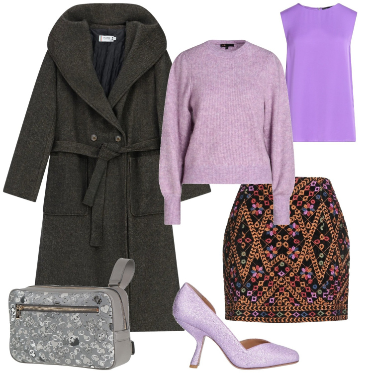 Outfit donna - Total look #2317100. Stile Chic per Serata fuori. Abbinamento con décolleté, marsupi, minigonne, pullovers, top, cappotti.