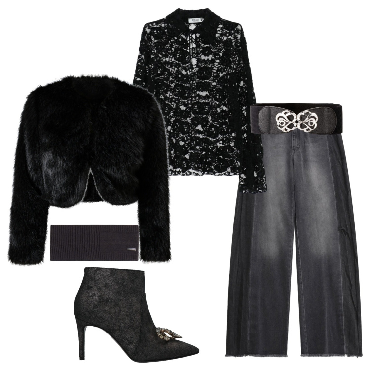 Outfit donna - Total look #2317108. Stile Chic per Serata fuori. Abbinamento con cinture, stivaletti, camicie, jeans, accessori per capelli, blazer.