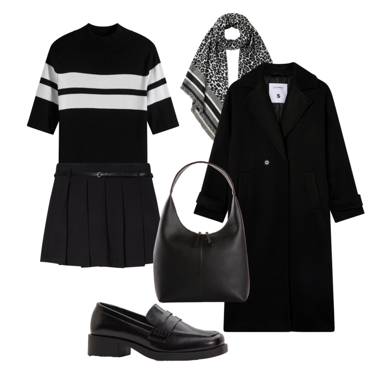 Outfit donna - Routine con stile. Stile Preppy per Tutti i giorni. Abbinamento con maglieria, shopping bag, mocassini, minigonne, cappotti, sciarpe.