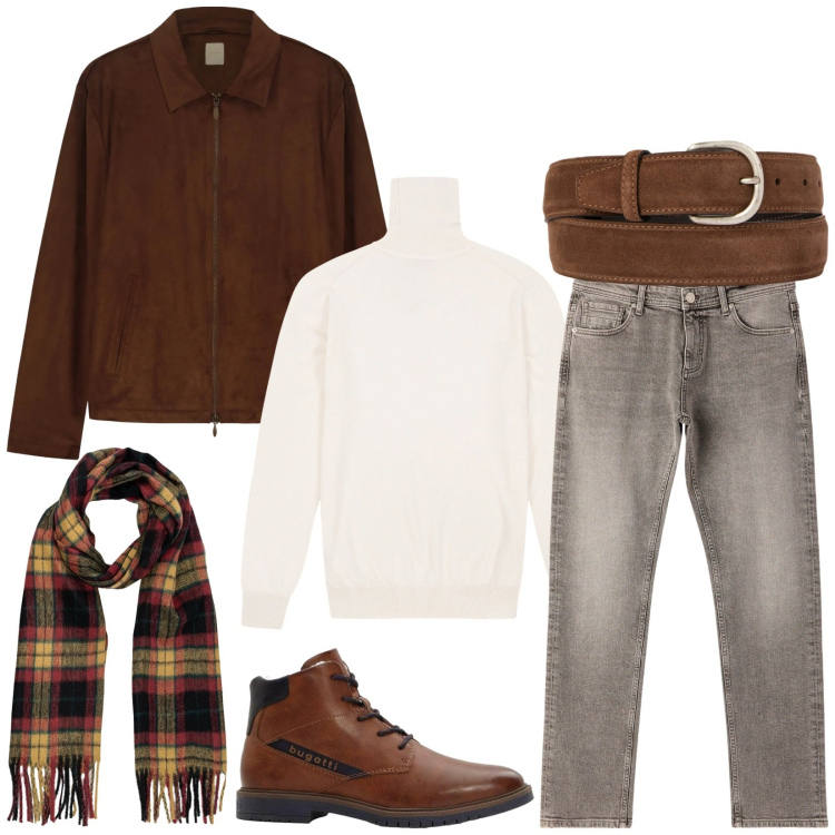 Outfit uomo - Total look #2317126. Stile Urban per Tutti i giorni. Abbinamento con anfibi, jeans, giacche, sciarpe, maglieria, cinture.