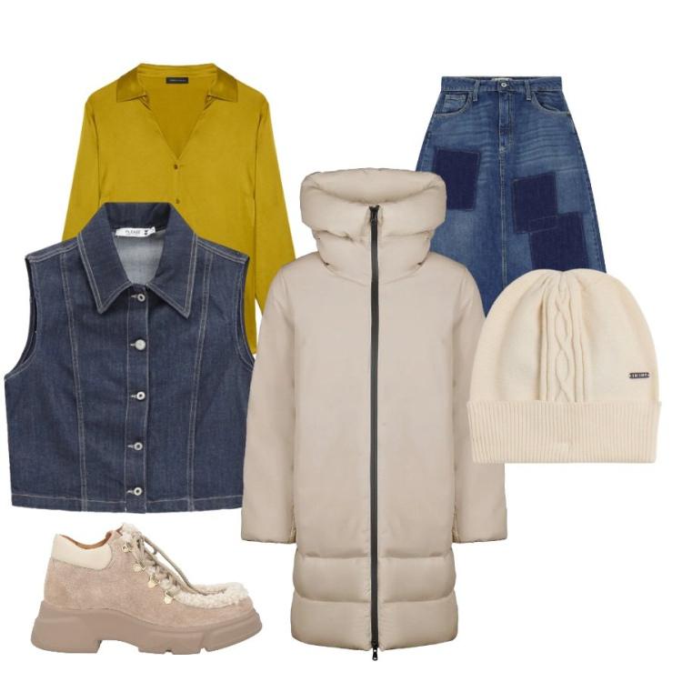 Outfit donna - Calore e Layering Creativo. Stile Boho per Tutti i giorni. Abbinamento con stivaletti, gilet, gonne lunghe, berretti, cappotti, camicie.