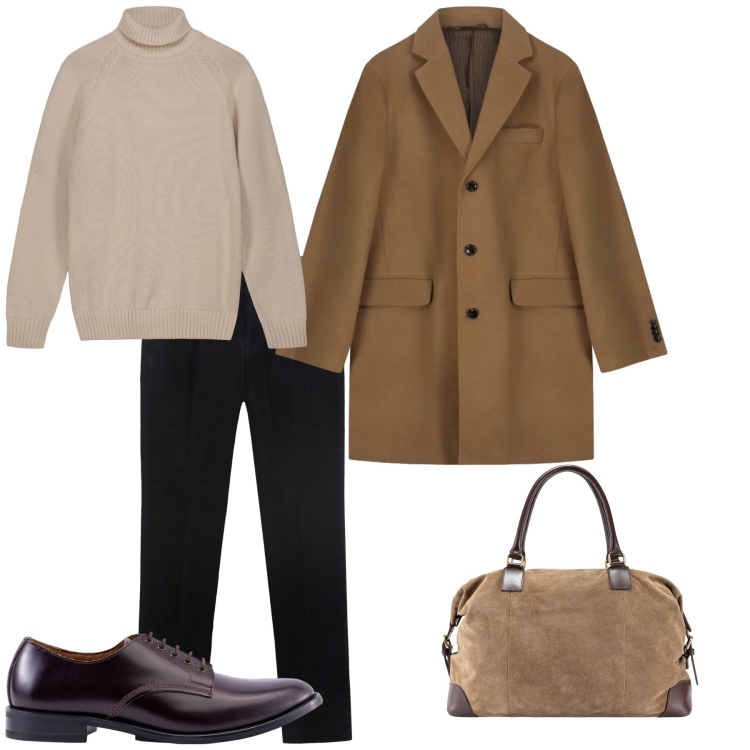 Outfit uomo - Stile minimal. Stile Casual per Tutti i giorni. Abbinamento con scarpe stringate, borse sportive, pantaloni, pullovers, cappotti.