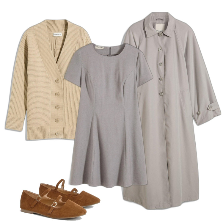 Outfit femme - Grège. Style Bon Ton pour Tous les jours. Assortir avec pulls, robes courtes, pulls, ballerines.