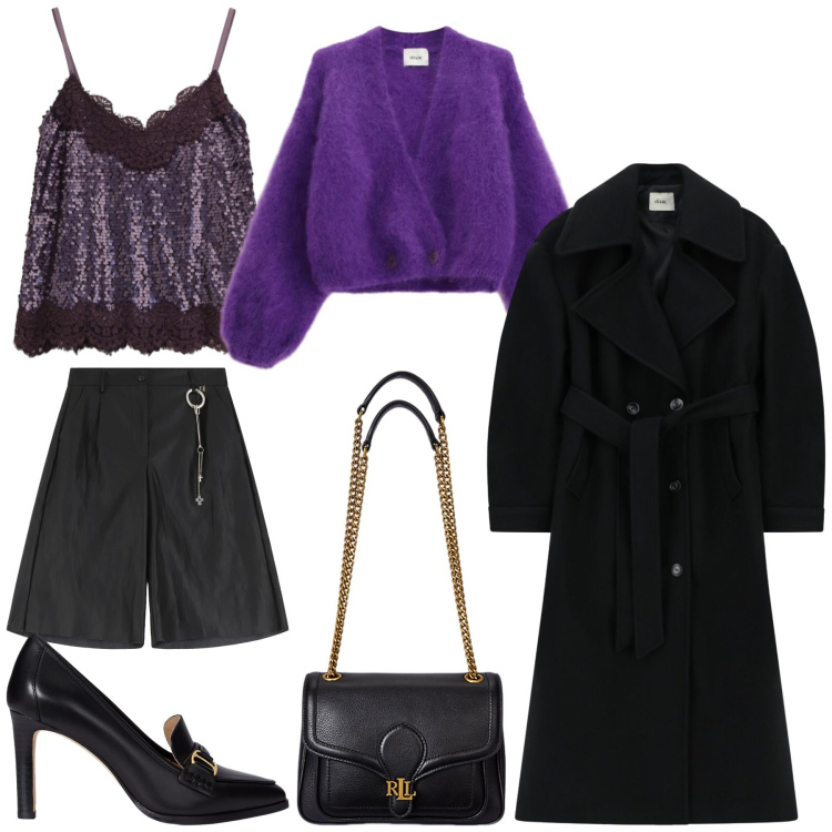 Outfit donna - Sabato sera. Stile Glamour per Serata fuori. Abbinamento con borse a spalla, décolleté, cardigans, cappotti, bermuda, top.