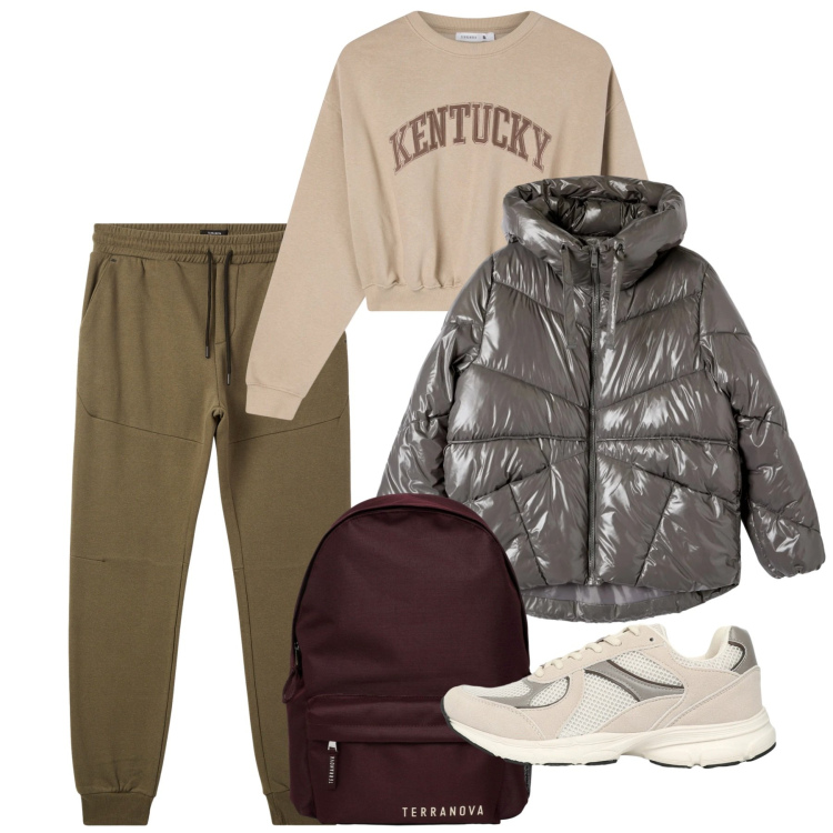 Outfit donna - In centro. Stile Basic per Tutti i giorni. Abbinamento con felpe, sneakers, pantaloni, zaini, bomber.