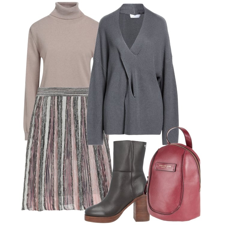 Outfit donna - Gennaio. Stile Bon Ton per Tutti i giorni. Abbinamento con pullovers, zaini, stivaletti, maglieria, minigonne.
